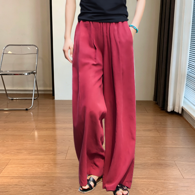 真铜氨丝女裤子夏季宽松九分长裤宽腿垂感阔腿裤休闲高腰长裤女