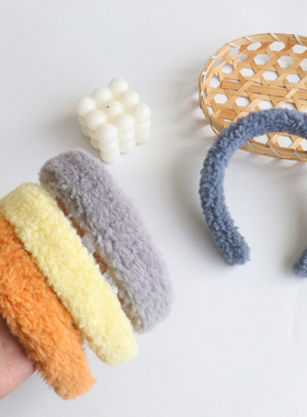 ins风仿羊羔毛发箍 百搭外出压发韩版甜美可爱女洗脸冬糖果色头箍