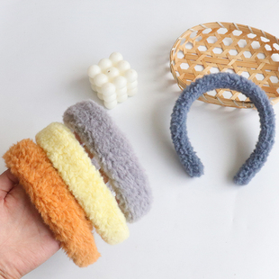 ins风仿羊羔毛发箍 百搭外出压发韩版甜美可爱女洗脸冬糖果色头箍