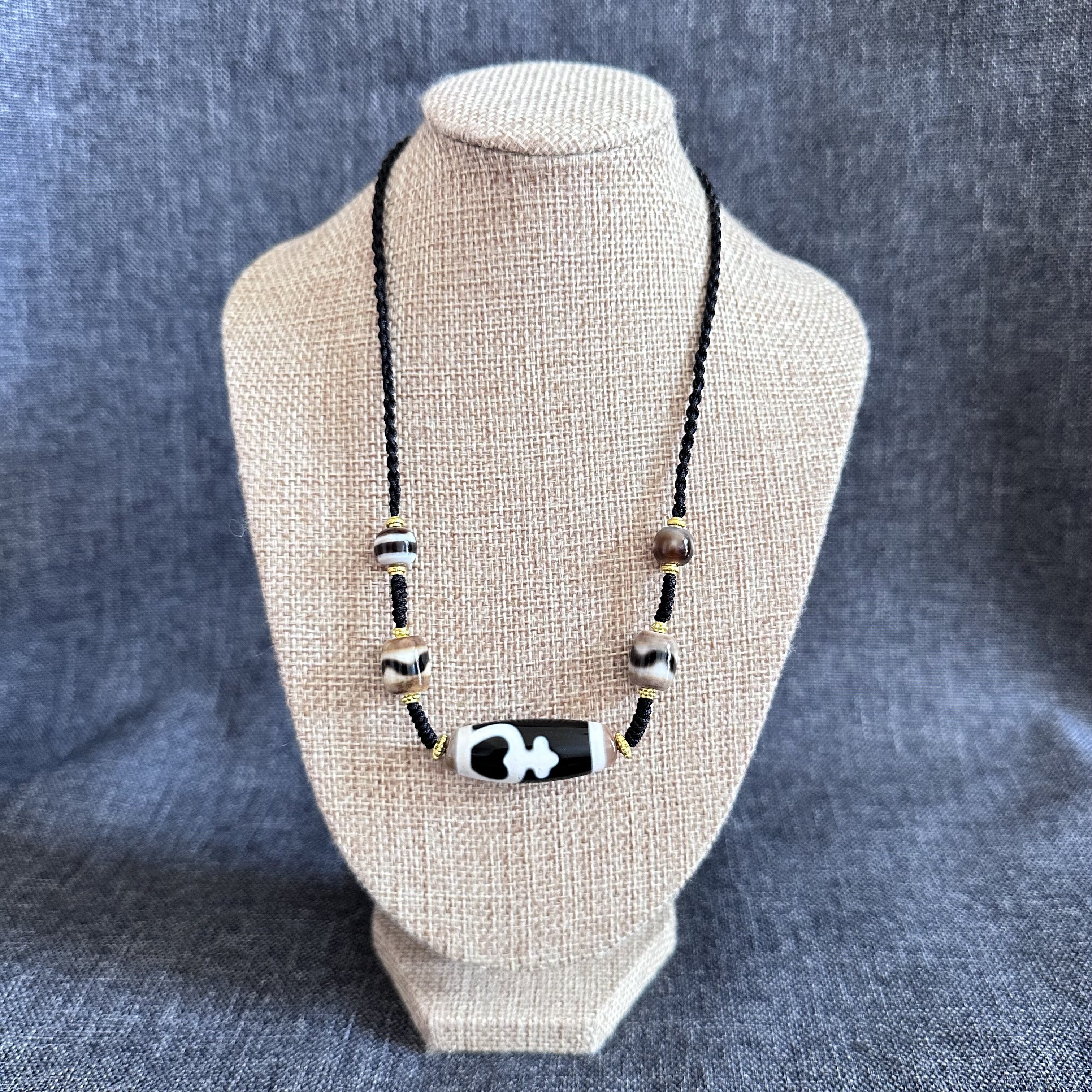 原创设计 台珠行运任晓攀黑白宝瓶天珠玛瑙项链 藏式古珠锁骨链