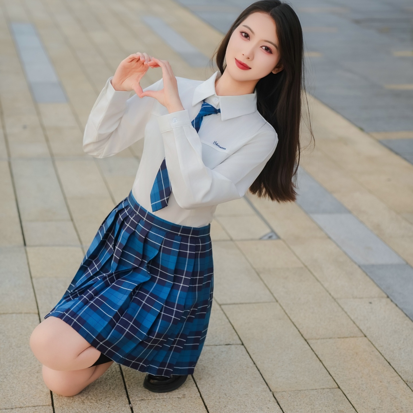jk制服蓝黑格子裙可爱校园学院风