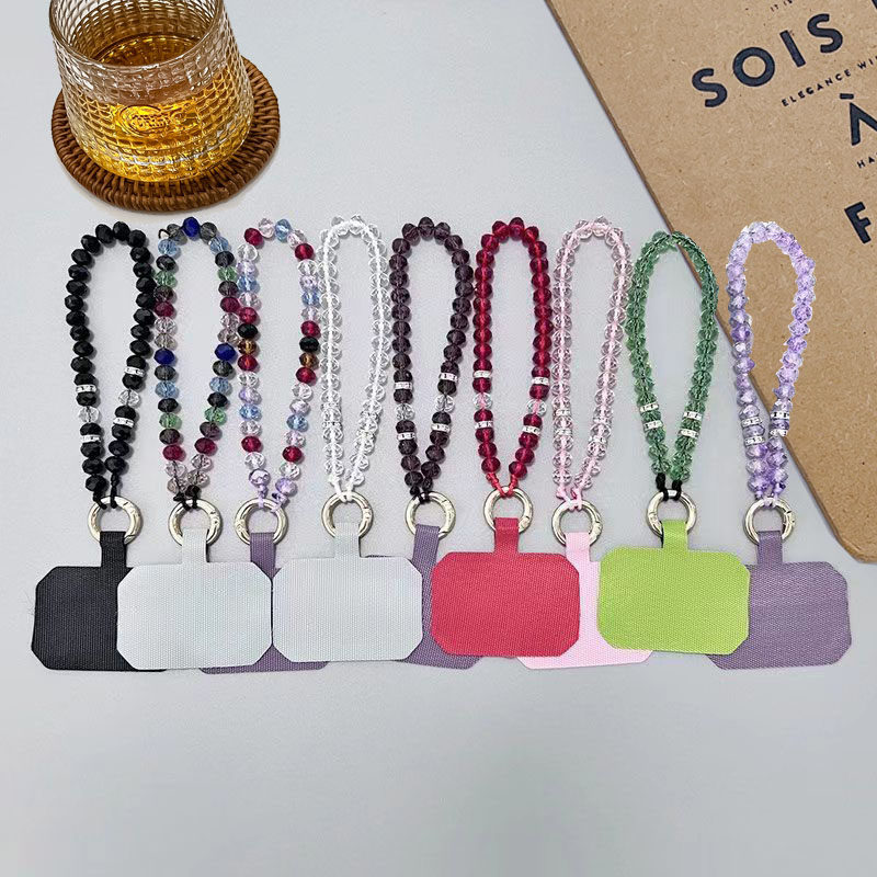 奢华高级感水晶珠子手腕链条挂绳带夹片壳通用钥匙扣挂件潮女