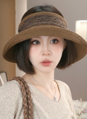 大帽檐草编遮阳空顶帽子女