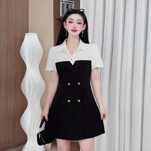 3323夏季法式大码女装连衣裙气质拼接收腰显瘦裙子时尚减龄A字裙