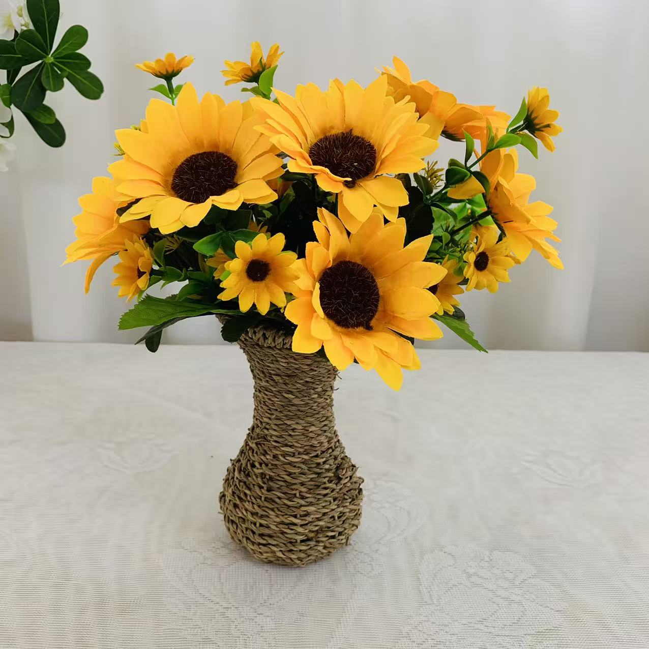 仿真太阳花向日葵套装花瓶套装花艺家居摆设假花绢花塑料包邮
