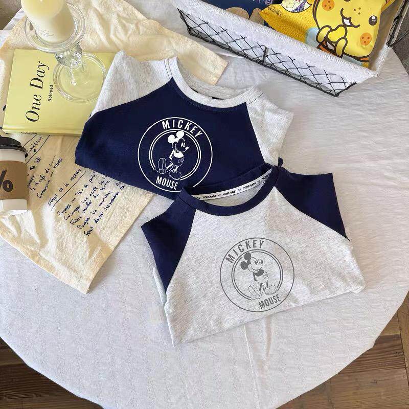 儿童春秋装纯棉长袖拼色T恤2024年新款男女宝宝洋气卡通韩版上衣