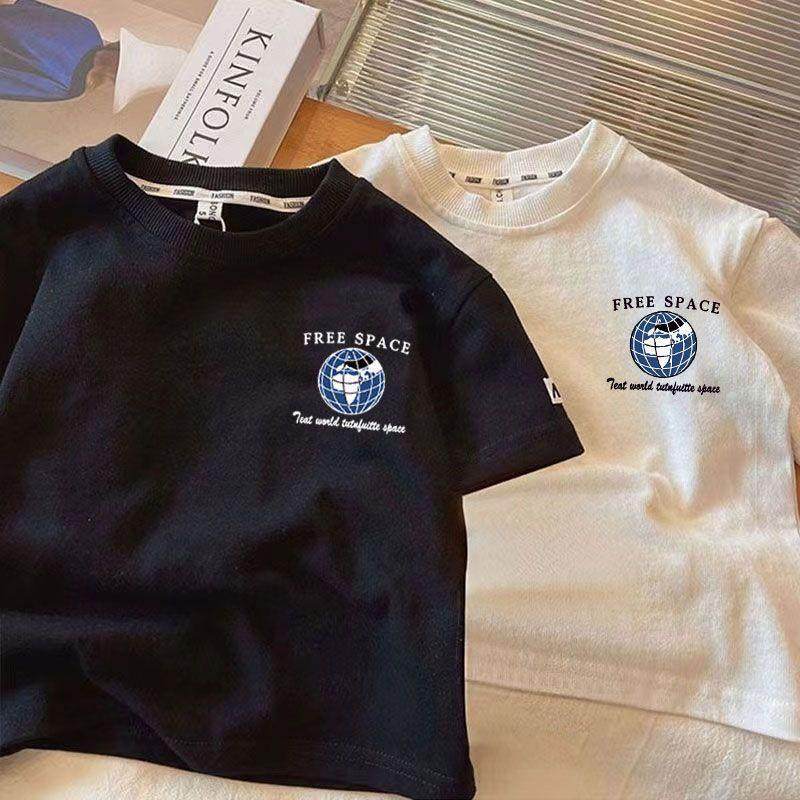 纯棉儿童夏季短袖T恤男童洋气圆领韩版ins印花卡通休闲潮流半袖衣