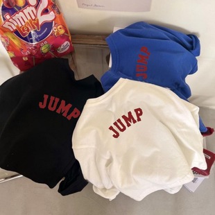 纯棉帅气字母印花长袖 百搭男女童打底上衣潮流T t恤儿童宝宝春秋季