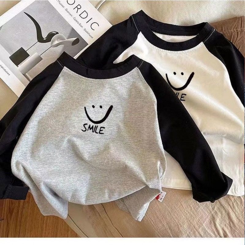 秋装儿童撞色长袖t恤上衣男女童纯棉春秋宝宝薄款纯棉卡通打底衫