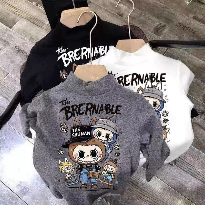 儿童春秋冬德绒中高领印花T恤