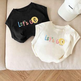 童装儿童纯棉背心夏季新款男女童洋气圆领宝宝百搭无袖上衣印花衫