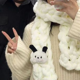 手指围巾猫尾线超粗冰条线粗毛线团手工diy编织送男女朋友材料包