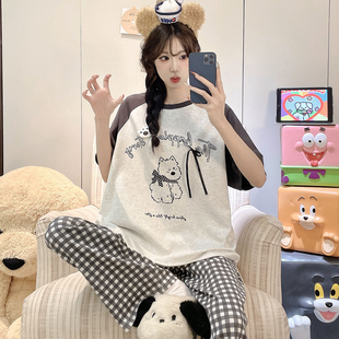 大童睡衣女夏季短袖长裤纯棉青少年初中学生2026新款卡通女孩13岁