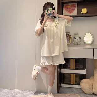 睡衣女夏季 2025新款 短袖 宫廷公主风带胸垫外穿家居服夏天中童套装