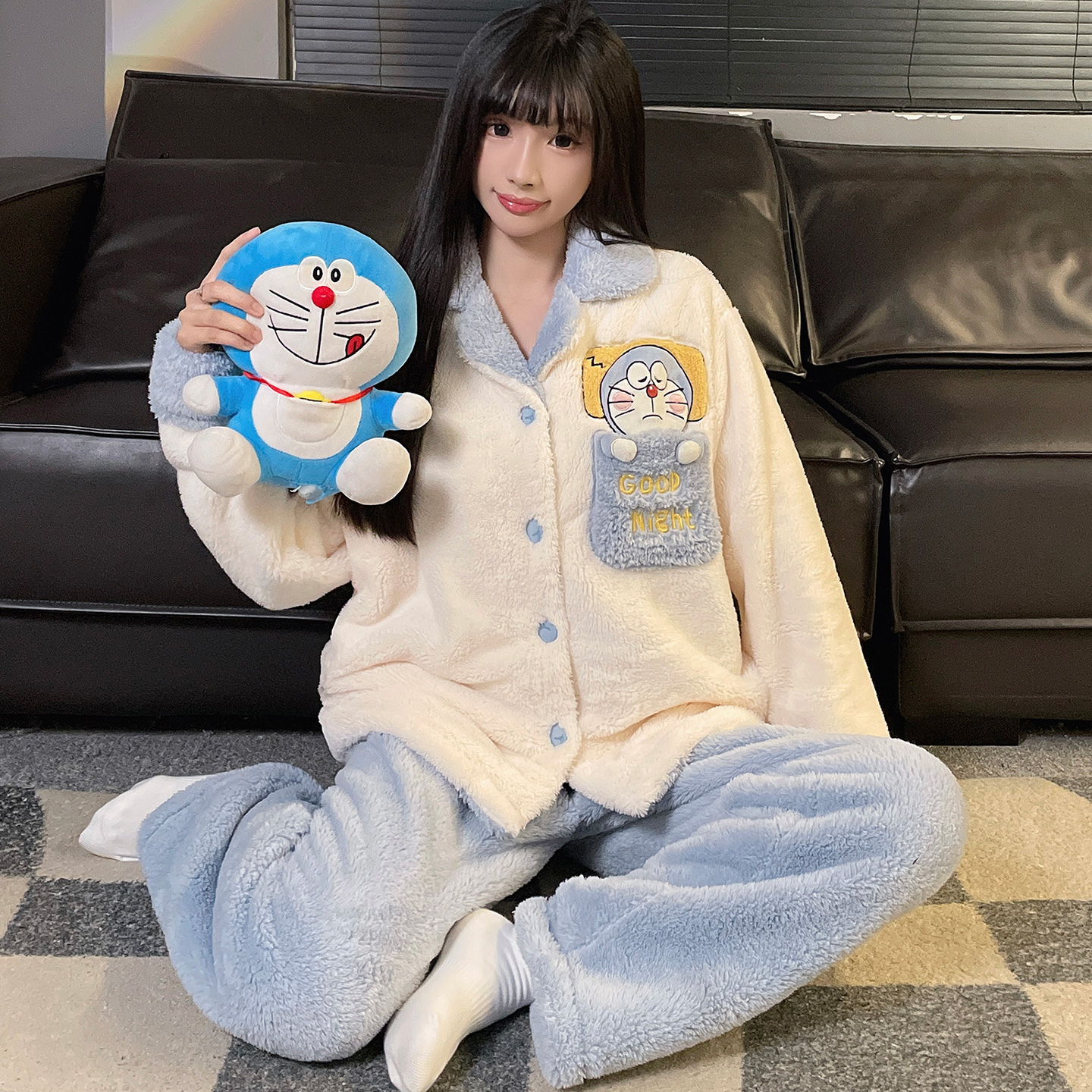 哆啦A梦大童睡衣女冬加厚珊瑚绒