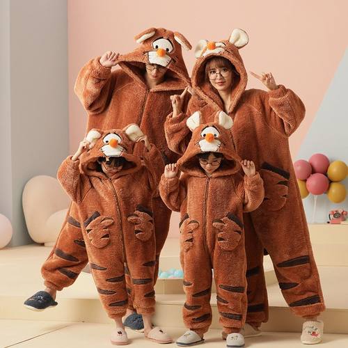 亲子连体睡衣加厚珊瑚绒一家四口