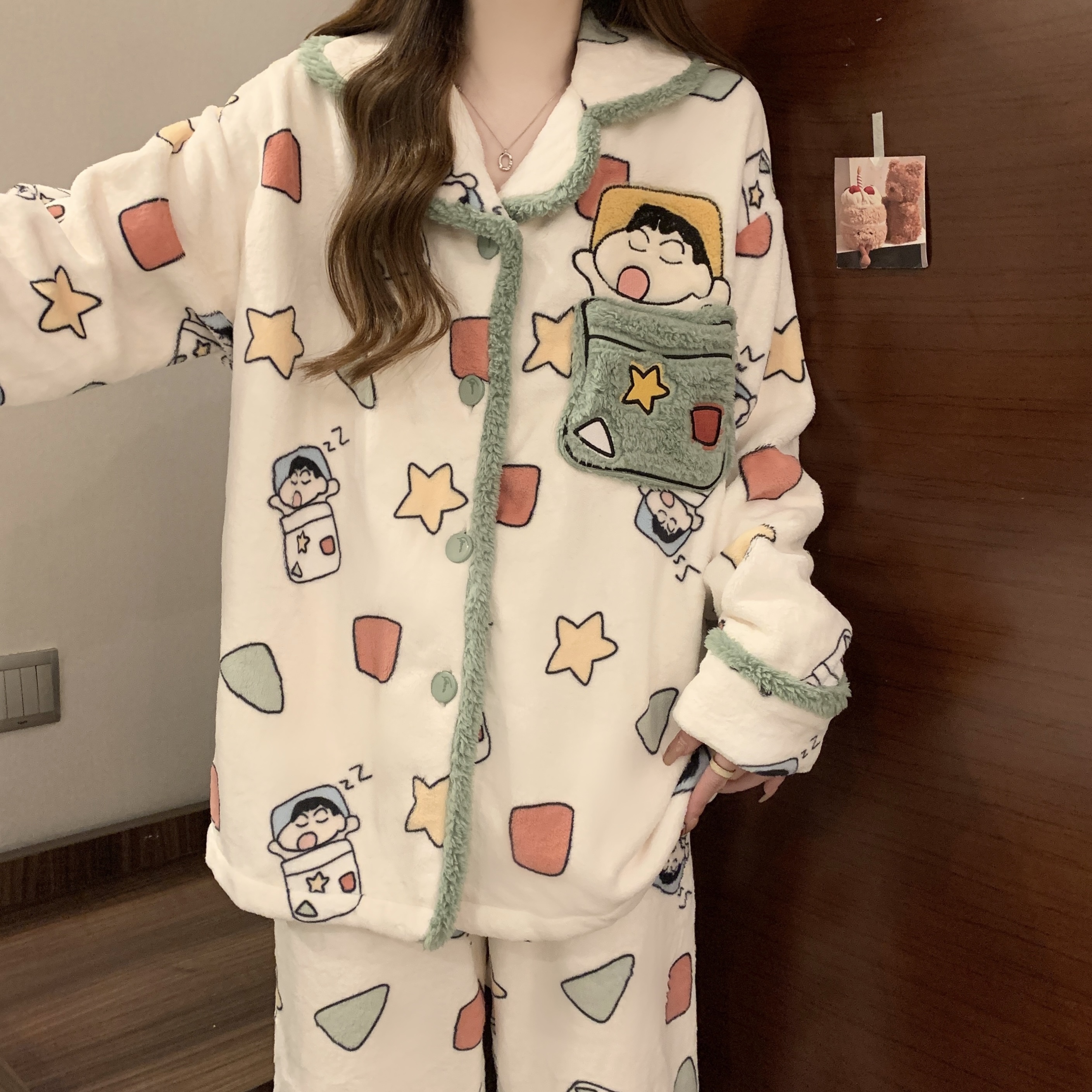 空气棉睡衣女冬加厚夹层蜡笔小新