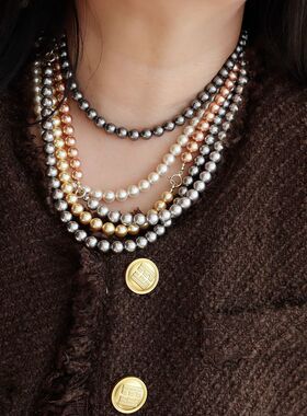 施家珍珠14K包金高级短项链吊坠