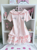 RichGirl日系软妹可爱兔耳朵短袖 女纯欲风甜妹蛋糕裙蓬蓬半身裙