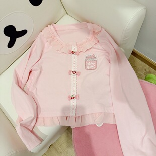 糖果纽扣软萌少女儿服 RichGril日系小个子初秋甜美可爱浅粉色开衫