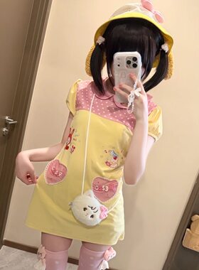 RichGirl少女甜美日系可爱软妹甜美古着连衣裙女夏季小个子修身