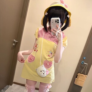 RichGirl少女甜美日系可爱软妹甜美古着连衣裙女夏季小个子修身