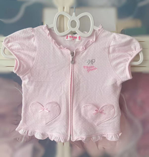 RichGirl少女日系可爱童趣蝴蝶结mp开衫 古着打底软妹上衣 圆领短袖