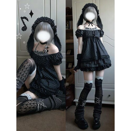 亚亚魔女 夏季套装泡泡开衫两件套古早波点蝴蝶结吊带连衣裙