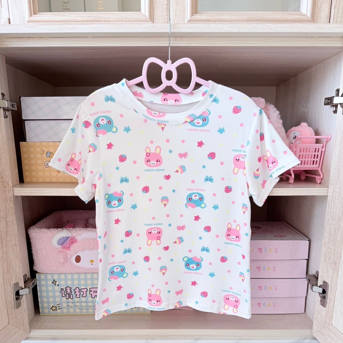 RichGirl少女原创日系软妹满印卡通兔子短袖T恤 可爱草莓星星甜妹