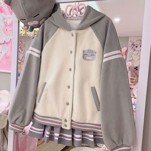 RichGirl少女日系可爱卡通印花连帽卫衣春秋新款上衣百搭学院外套