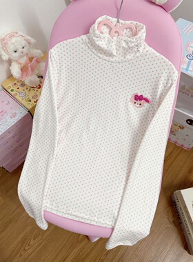 RichGirl波点高领打底衫女秋冬甜美可爱修身内搭长袖T恤亲肤显瘦