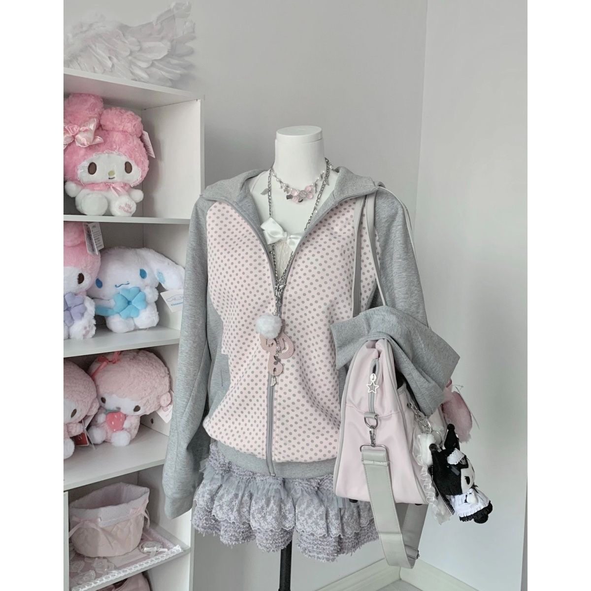 古着二次元长袖外套萌运动休闲卫衣水玉波点撞色中古早味y2k千禧,女装/女士精品,短外套,淘宝优惠券,粉丝福利购,淘宝优惠卷