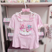 RichGirl日系mp印花童趣少软妹印花粉可爱甜美蕾丝短袖 打底上衣