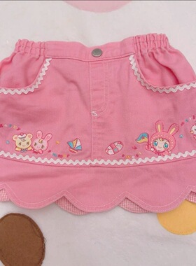 RichGirl自制日系刺绣兔子半身裙甜美可爱百搭软妹百搭牛仔短裙