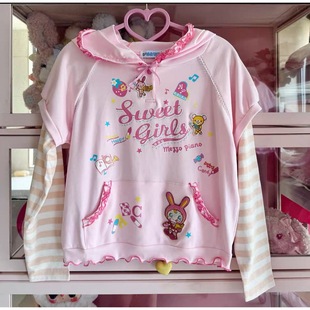 RichGirl萌妹长袖 秋冬内搭小个子上衣 假两件可爱粉嫩卫衣印花长袖