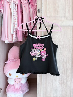 RichGirl日系小个子暗黑古早背心可爱童趣印花甜酷花边小吊带古着