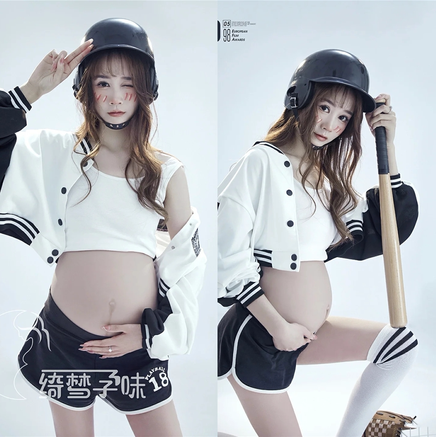 影楼新款孕妇拍摄服棒球服运动风可爱小清新韩系英伦艺术照写真