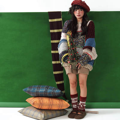 复古拼接风流苏针织毛衣