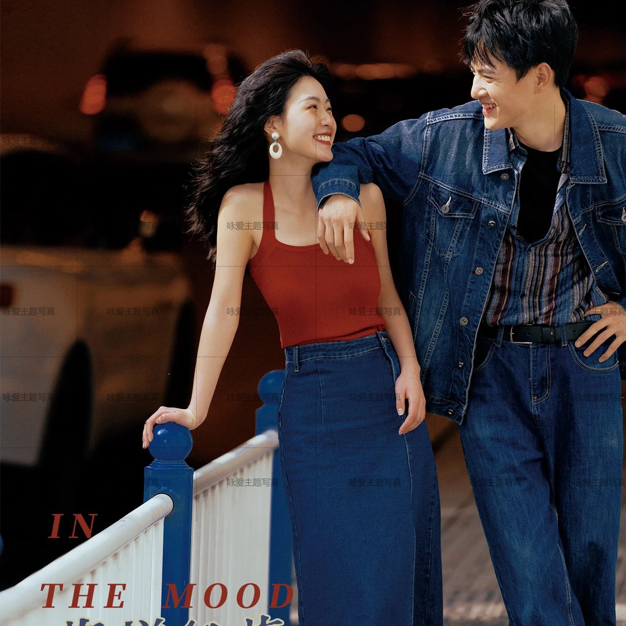 影楼新款情侣主题复古港风牛仔外景公路电影风年代感旅拍写真服装