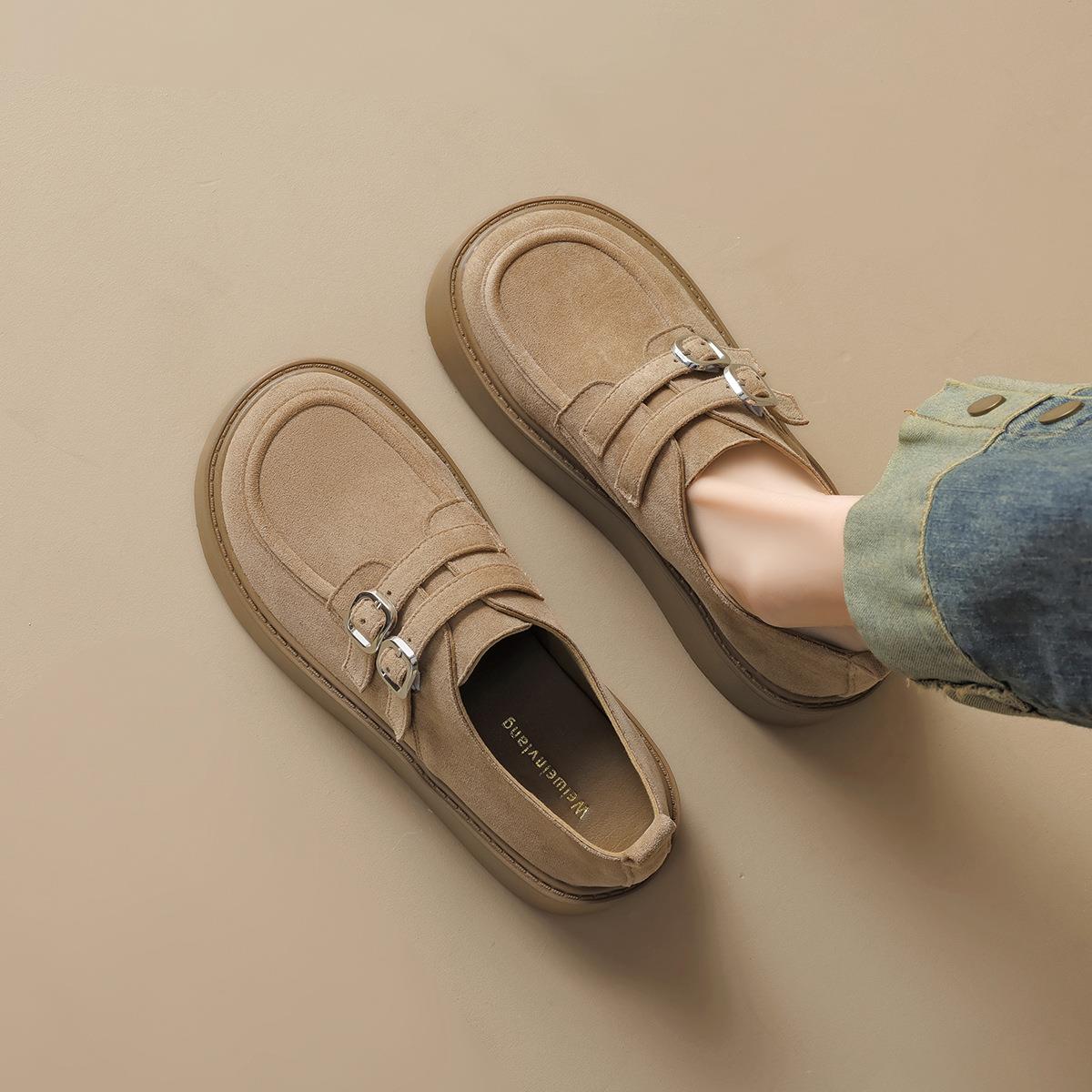 678-6厚底勃肯鞋女2025春季新款一字带博肯单鞋乐福鞋女