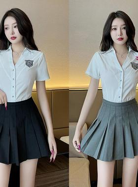 JK学生装制服足浴技师工装性感套装小个子百褶裙酒店桑拿足疗工衣