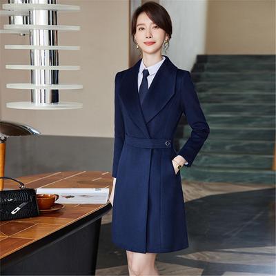 职业装毛呢大衣女士气质修身保暖呢子外套通勤售楼部销售工作服冬