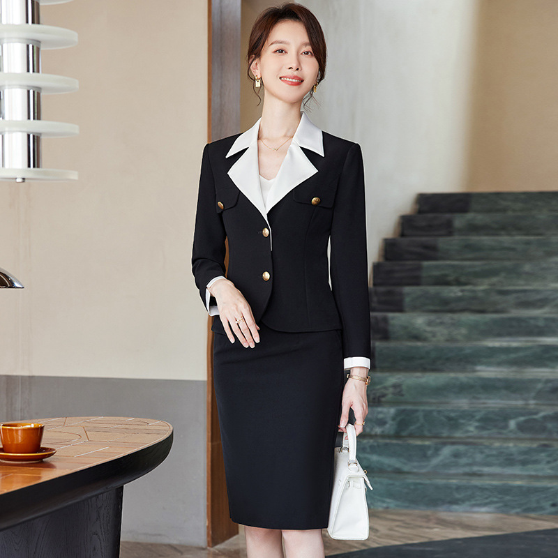 职业西装套装女夏季气质修身款裙子酒店美容院前台接待工作服长袖