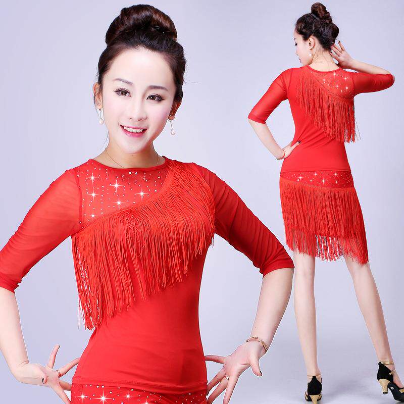 成人拉丁舞蹈服装流苏上衣亮片演出服广场舞服装女