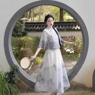 新中式民国改良旗袍裙中国风超仙禅意茶艺服套装夏