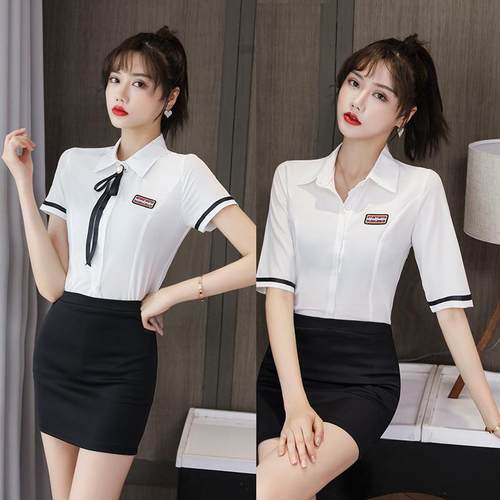 新款足浴足疗按摩技师制服套装沐足桑拿工衣性感显瘦衬衣款裙子