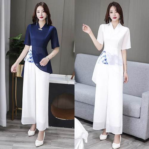 新中式足浴足疗按摩技师服套装养生美容师显瘦气质修身女阔腿裤