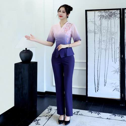 A2012春夏新款足浴足疗技师工作服女气质美容院养生馆采耳SPA套装