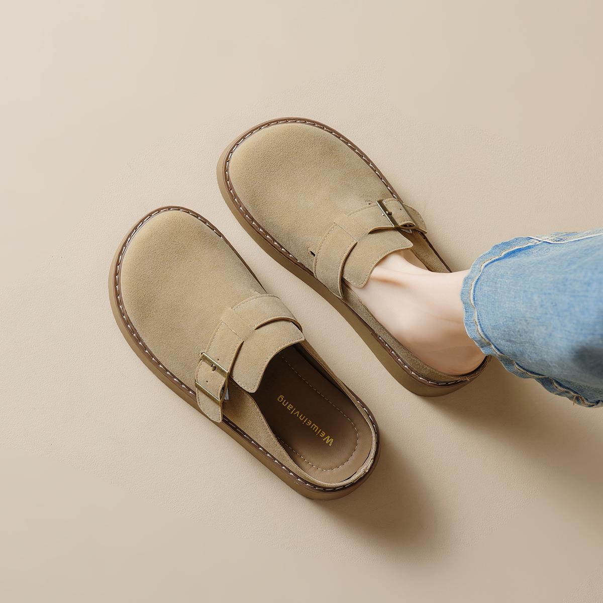 181-2厚底勃肯鞋女一脚蹬博肯单鞋复古懒人包头半拖鞋女