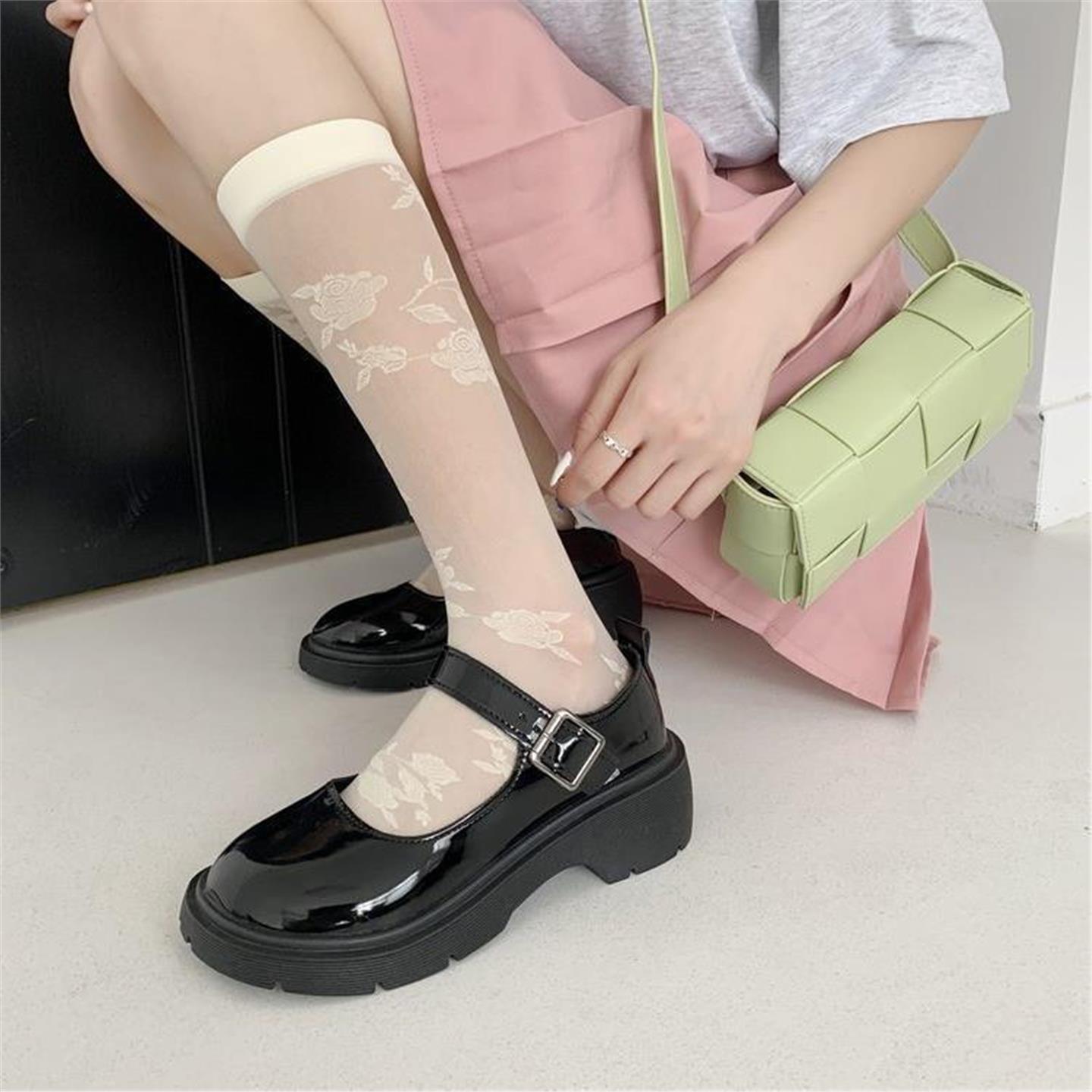 圆头小皮鞋女英伦风2025春日系jk制服黑色厚底一字扣玛丽珍鞋单鞋